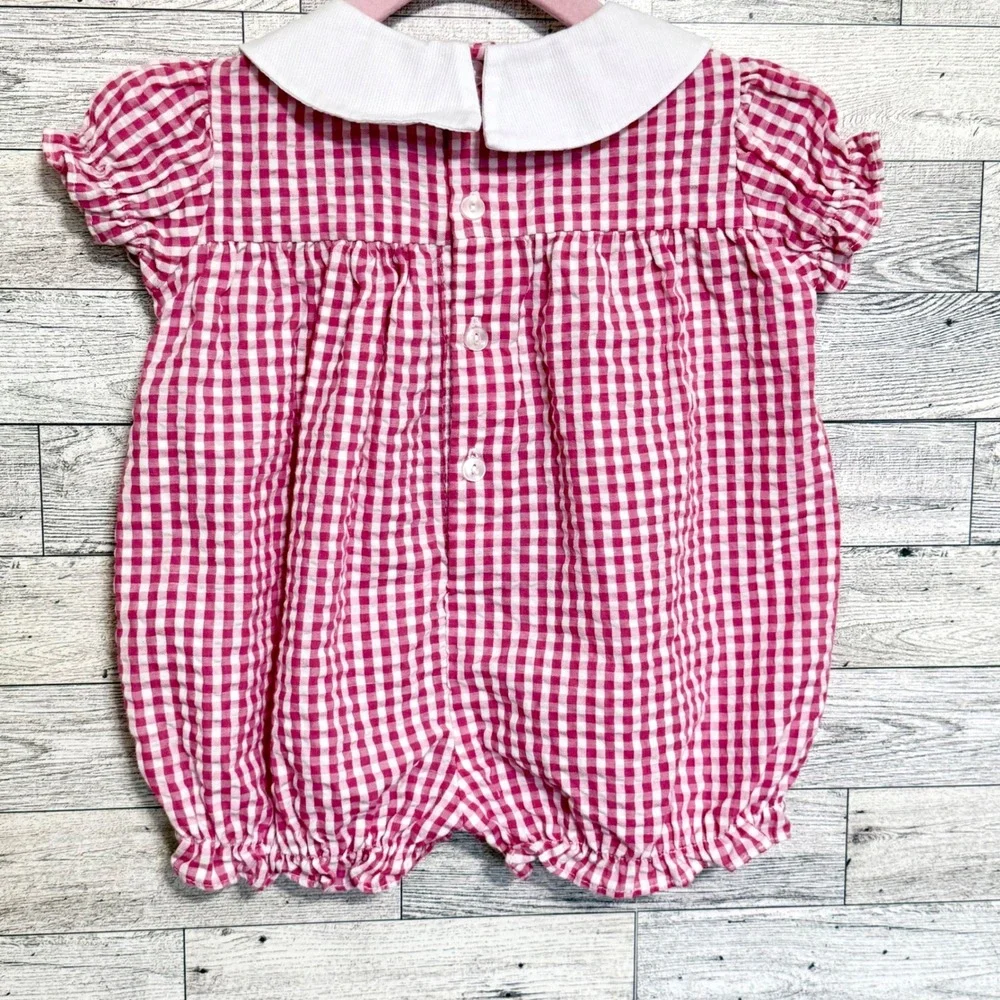 Good Kidz Pink Gingham Bubble Romper Floral‎ Butterfly 3-6M Peter Pan Collar